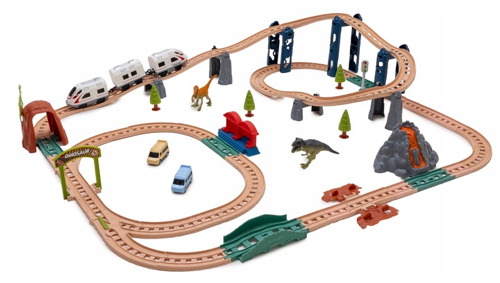 Interaktywna KOLEJKA elektryczna DŹWIĘKI pociąg wagony zwrotnice dinozaury