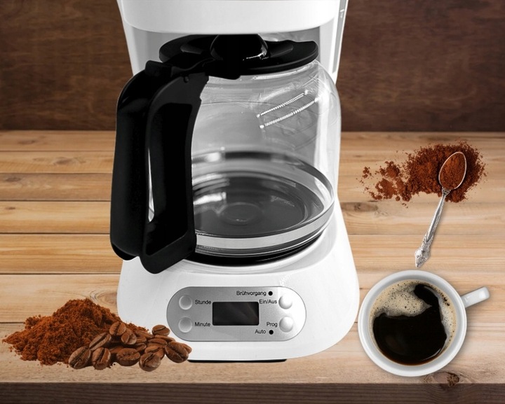 EKSPRES DO KAWY PRZELEWOWY KOMPAKTOWY QUIGG BIAŁY 1,5L 900W + TIMER