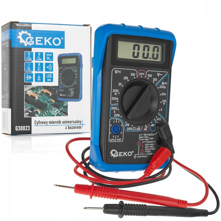 MULTIMETR MIERNIK PRĄDU CYFROWY ELEKTRYCZNY LCD Z BUZEREM GEKO