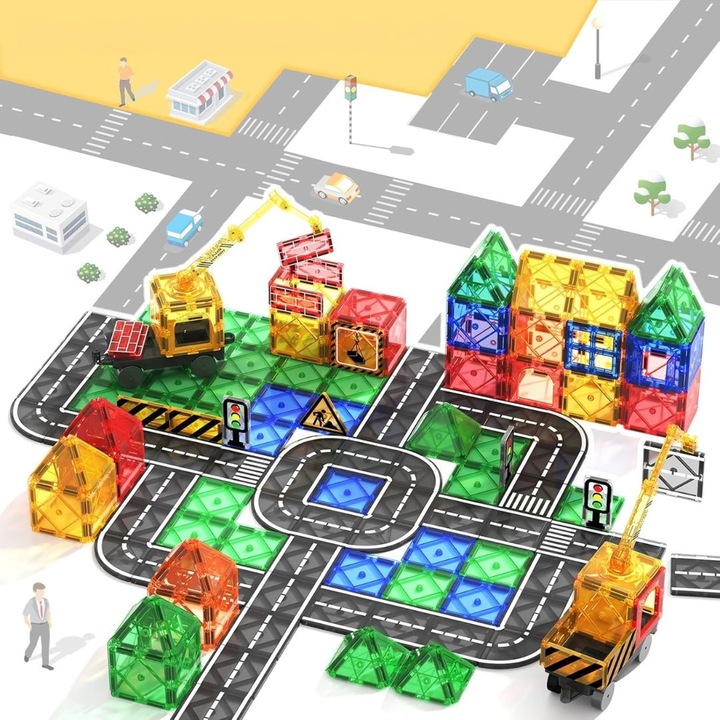 Klocki Magnetyczne Konstrukcyjne Duże Dzieci Zabawki Chłopca Zestaw Pojazdy