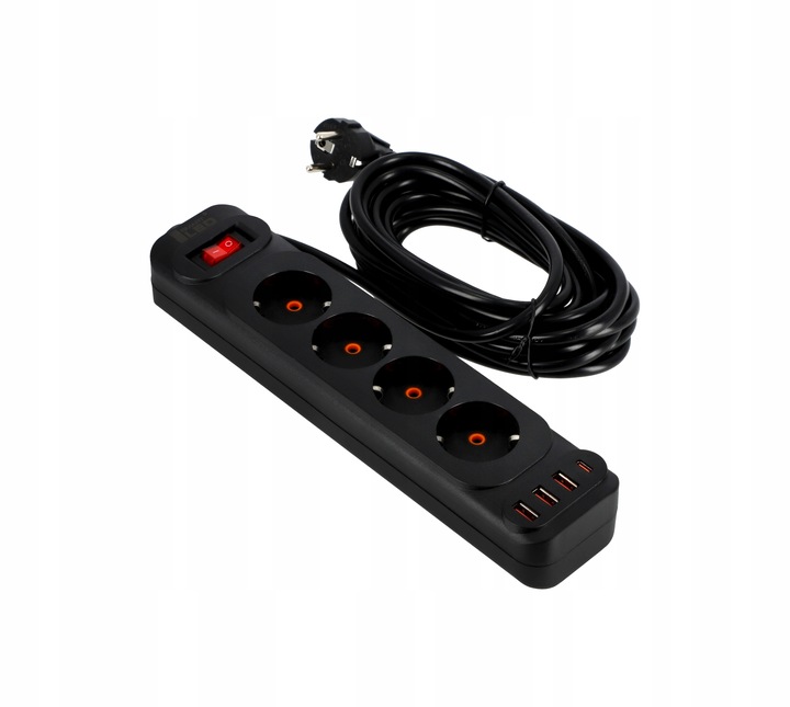 Przedłużacz Listwa Zasilająca Sieciowa 4 Gniazda 230V 5M 4x USB A Ładowarka
