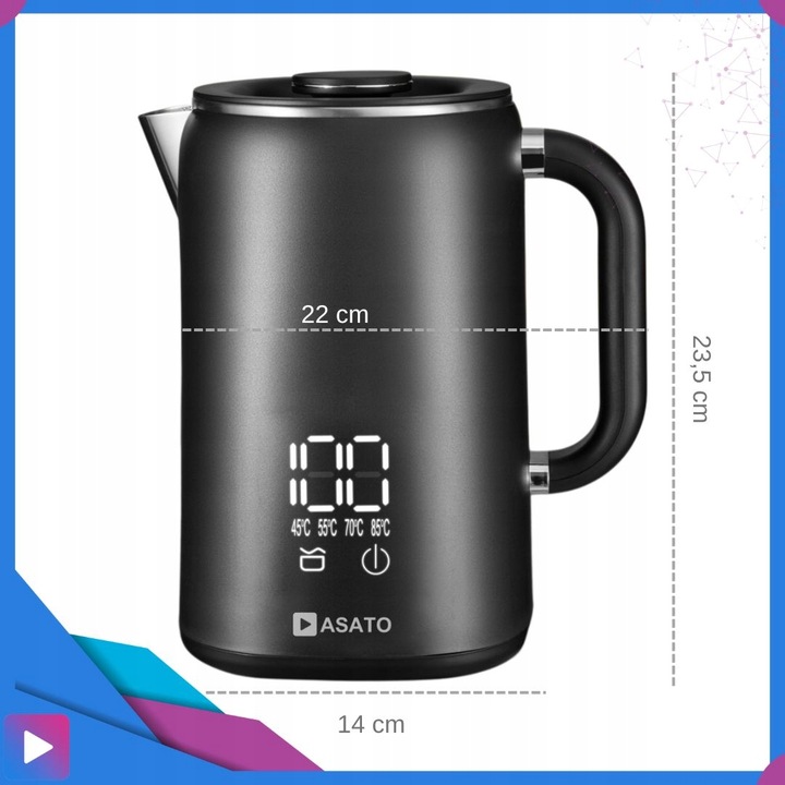 Czajnik Elektryczny z Wyświetlaczem 1,7L Dotykowy Regulacja Temperatury