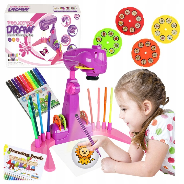 PROJEKTOR RZUTNIK DO NAUKI RYSOWANIA ZE SLAJDAMI ZESTAW DLA DZIECI + MAZAKI
