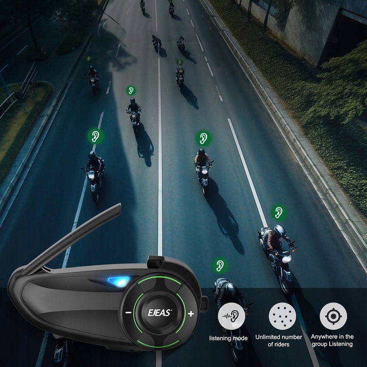 INTERKOM MOTOCYKLOWY EJEAS Q8 DO 6 KIEROWCÓW JEDNOCZEŚNIE RADIO FM BT 5.1