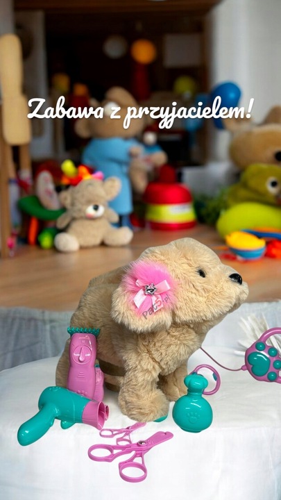 INTERAKTYWNY PIESEK PLUSZOWY NA SMYCZY CHODZĄCY SZCZEKAJĄCY N BATERIE XXL