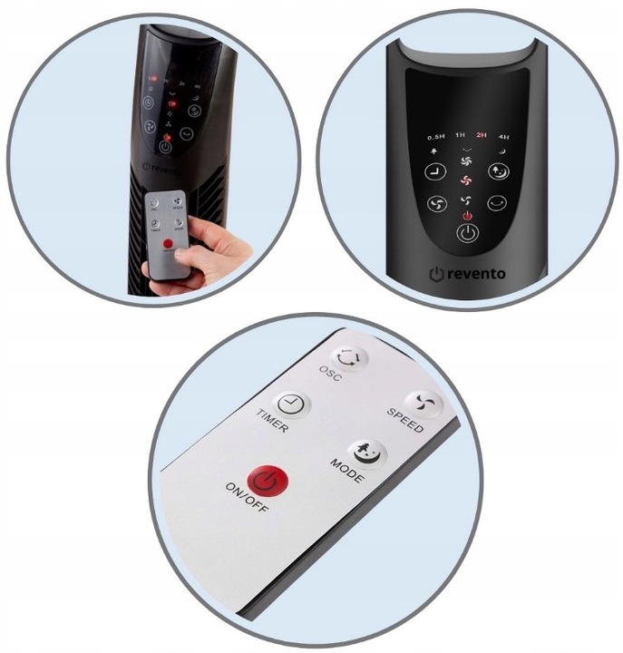 Wentylator Wiatrak Kolumnowy Obrotowy + PILOT Revento Zephyr Black Czarny