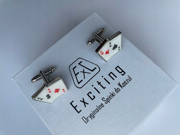 Spinki do mankietów EXC Poker Karty do Gry Kareta 4 Asy 2 Pary dla Szulera