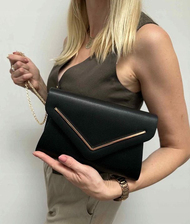 CZARNA torebka kopertówka wizytowa wesele komunia ślub NA ŁAŃCUSZKU