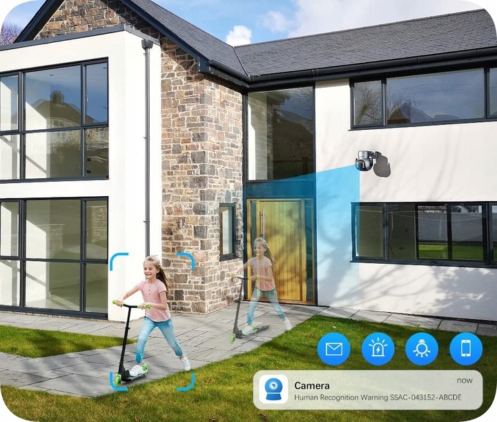 ZEWNĘTRZNA KAMERA OBROTOWA IP 4MPx 4MP WiFi ZOOM APLIKACJA SZARA