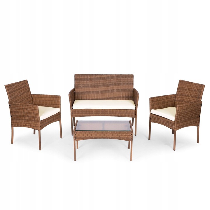 ZESTAW MEBLI OGRODOWYCH Z TECHNORATTANU ŁAWKA STÓŁ KRZESŁA BRĄZ MultiGarden