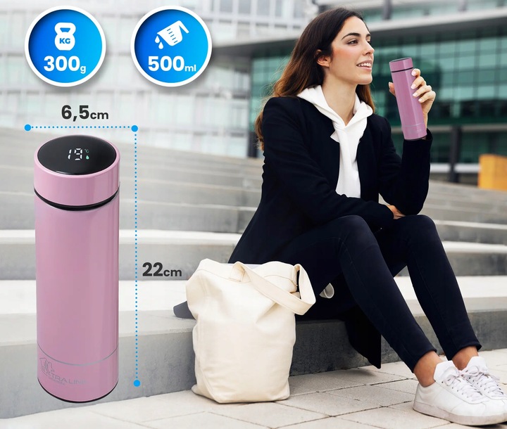 Kubek Termiczny na Kawę Herbatę Napoje z Termometrem Wyświetlaczem Czarny