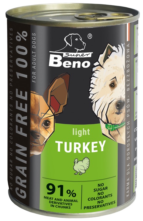 Beno Bezzbożowa Mokra Karma dla psów MIX 12x 415g Puszki dla psa 92% Mięsa