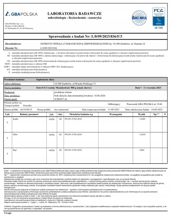 OstroVit Creatine Monohydrate 500 g KREATYNA MONOHYDRAT