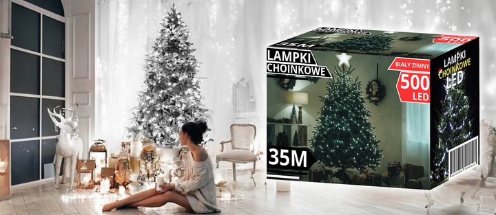 LAMPKI CHOINKOWE 500 LED BIAŁE ZIMNE 35M PROGRAMATOR ŚWIATEŁKA ŁAŃCUCH