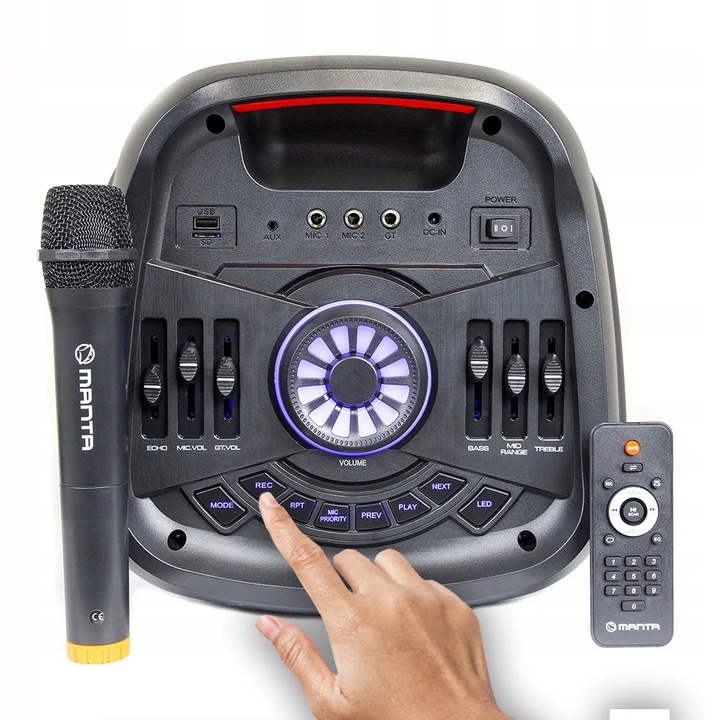 GŁOŚNIK PRZENOŚNY BLUETOOTH KARAOKE MANTA MIKROFON