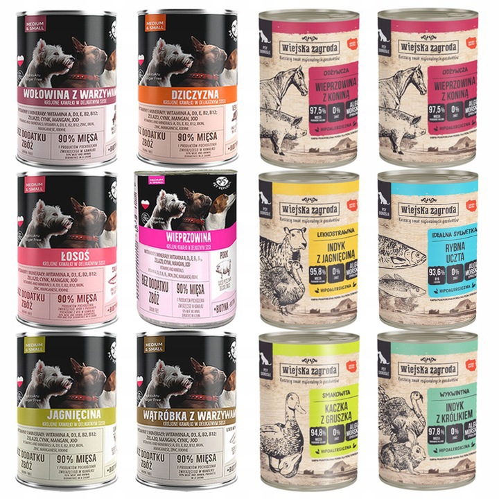 WIEJSKA ZAGRODA PET REPUBLIC Karma mokra dla psa MIX Smaków 12 x 400g