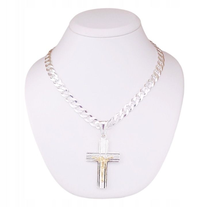 Srebrny Łańcuszek Męski 6mm 55cm Z Pięknym Diamentowanym Krzyżykiem Srebro