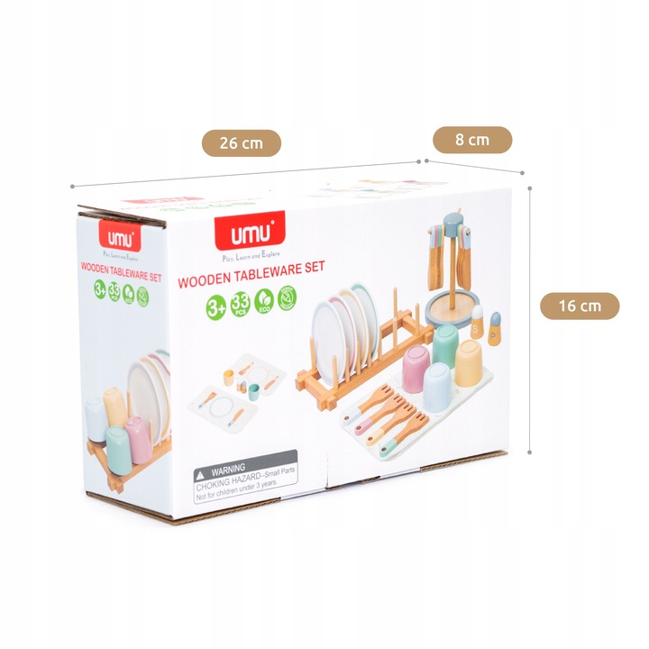 UMU Zestaw naczyń drewnianych dla dzieci 28 szt.