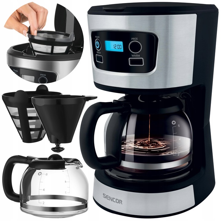 EKSPRES DO KAWY PRZELEWOWY Z WIELORAZOWYM FILTREM SENCOR 700W 0,75L