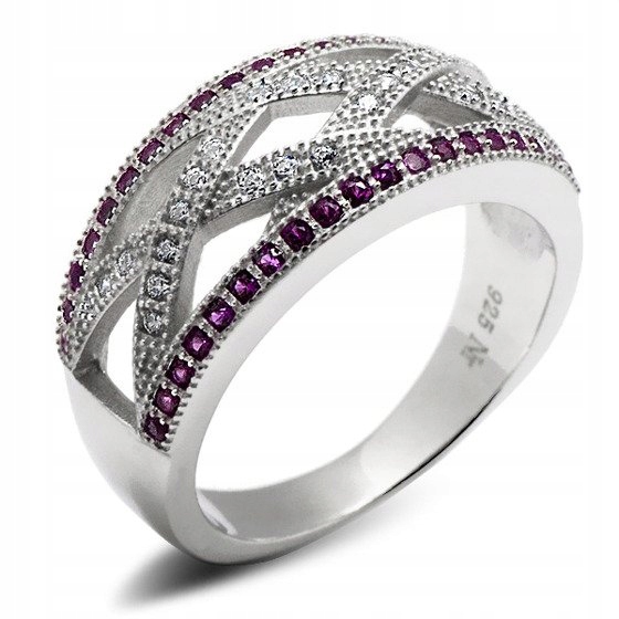 Srebrny Pierścionek z Rubinowymi Cyrkoniami
