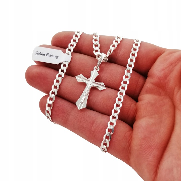 SREBRNY ŁAŃCUSZEK PANCERKA+KRZYŻYK 925+GRAWER DLA CHŁOPCA NA CHRZEST ROCZEK