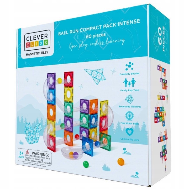 Cleverclixx - Klocki magnetyczne Ball Run Compact Pack Intense - 60 el.