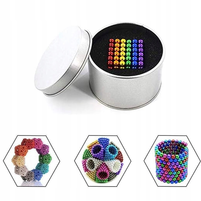 TĘCZA KULKI MAGNETYCZNE CUBE 8 KOLORÓW KULA GADŻET ANTYSTRESOWY 5MM 216 SZT