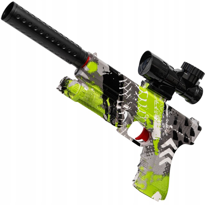 PISTOLET GLOCK AUTOMAT NA KULKI ŻELOWE Z TŁUMIKIEM ELEKTRYCZNY GRAFFITI