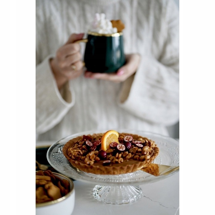 SZKLANA PATERA na ciasto NA BABECZKI patera NA NÓŻCE 30cm Roso Tadar