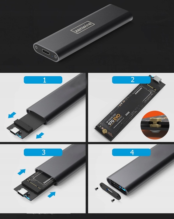 Adapter dysku Kieszeń na dysk SSD m.2 USB-C obudowa m2 SATA NGFF USB 3.0
