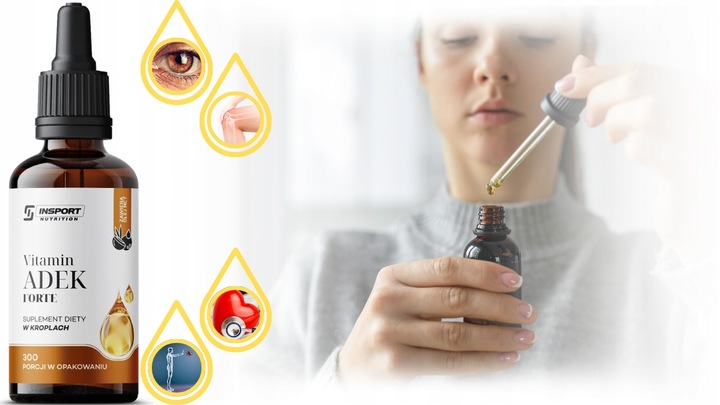 WITAMINA ADEK FORTE KROPLE 30ml WITAMINY A D3 E K2 MK7 ODPORNOŚĆ | INSPORT