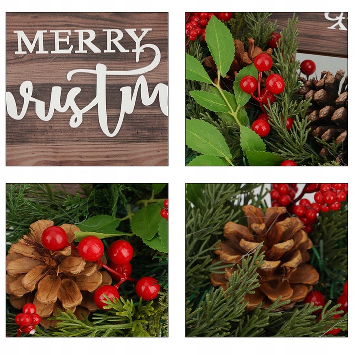 WIANEK WIENIEC DEKORACYJNY ŚWIĄTECZNY OZDOBA NA DRZWI STROIK CZERWONY 50CM