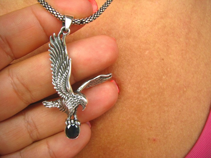 1581 Duży Orzeł Wisior Zawieszka Onyks Orłem Polska Eagle Srebro 925 UNISEX