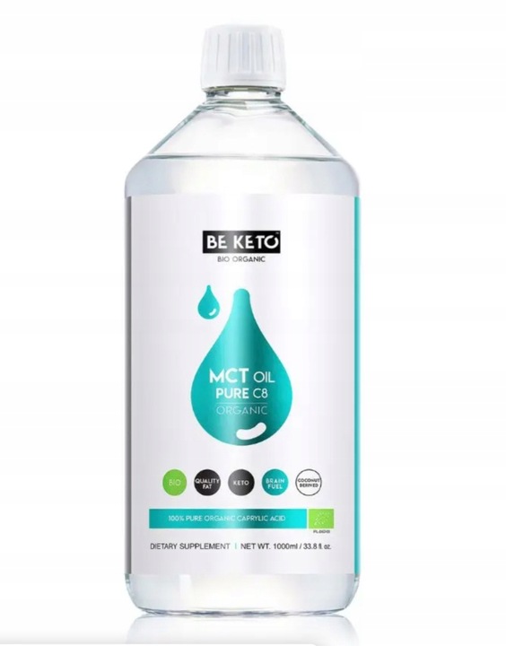BeKeto Olej MCT 100% C8 Czysty Kwas Kaprylowy KETONY 1000ml Źródło Energii