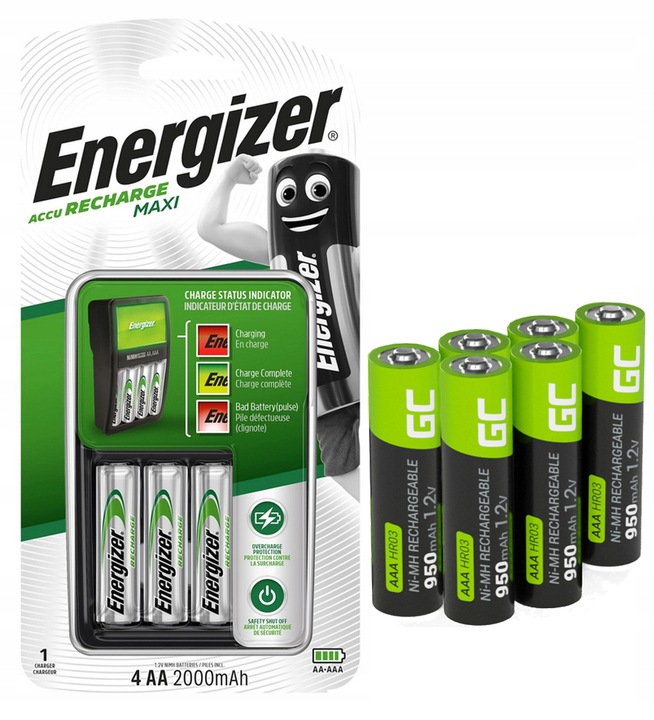 ŁADOWARKA BATERII AA AAA + 4x AKUMULATORKI R6 AA + 6x GC AAA R3 950mAh