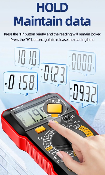 Miernik Multimetr Cyfrowy ANENG SZ304 funkcja HOLD