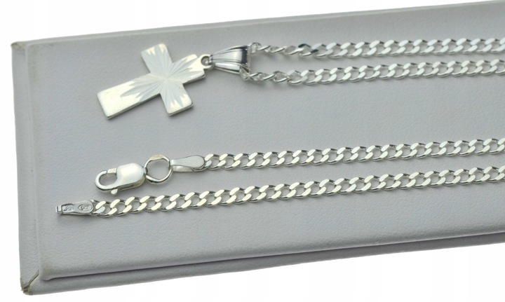 ŁAŃCUSZEK SREBRNY Z KRZYŻYKIEM 55CM PROMIENIE 925