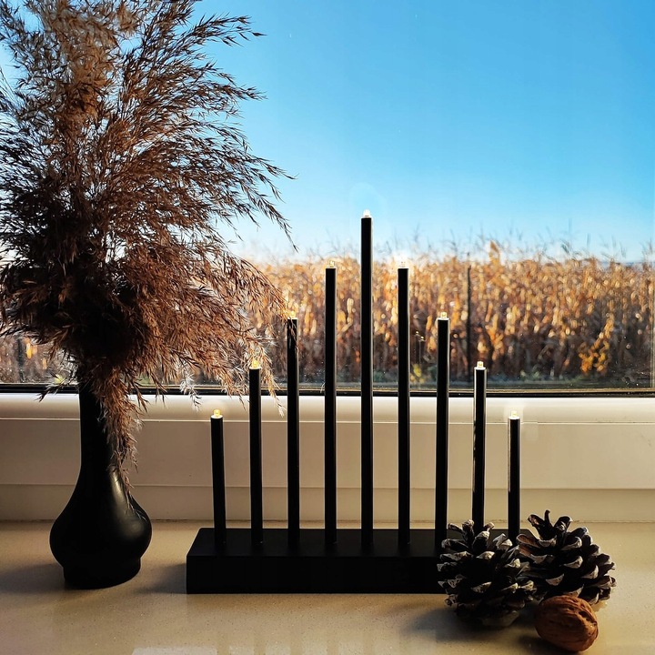 ŚWIECZNIK ADWENTOWY ŚWIECE ŚWIECZKI LAMPKI ŚWIĄTECZNY NA OKNO 9 led CZARNY