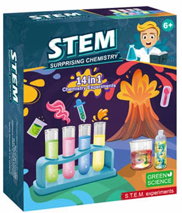 EKSPERYMENTY DLA DZIECI ZESTAW EDUKACYJNY WULKAN MAŁY CHEMIK 14W1 WYBUCH