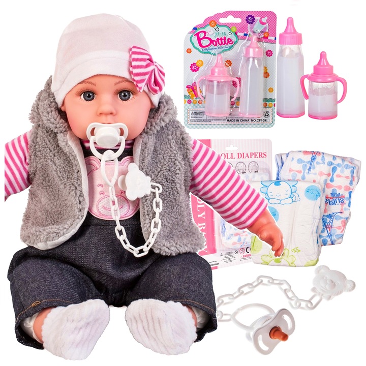 Lalka bobas interaktywna mówi śpiewa PL ZESTAW SMOCZEK + PAMPERSY + BUTELKI