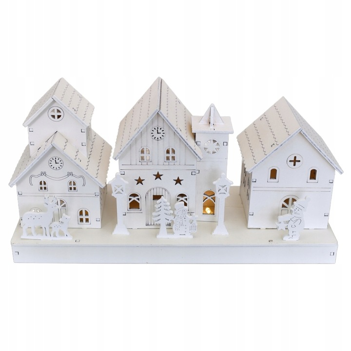 Drewniane białe domki z oświetleniem LED 14x28 cm