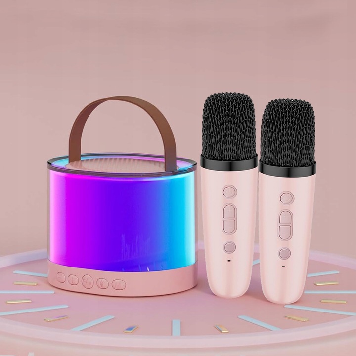 GŁOŚNIK DO KARAOKE RGB BLUETOOTH 2 MIKROFONY ZESTAW