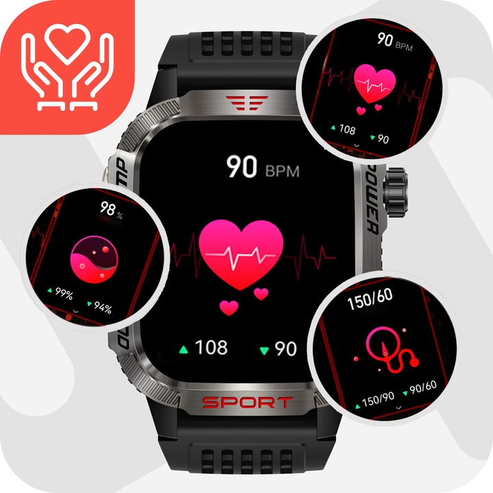 SMARTWATCH MĘSKI MILITARNY ZEGAREK POLSKIE MENU ROZMOWY 600 MAH SMART WATCH