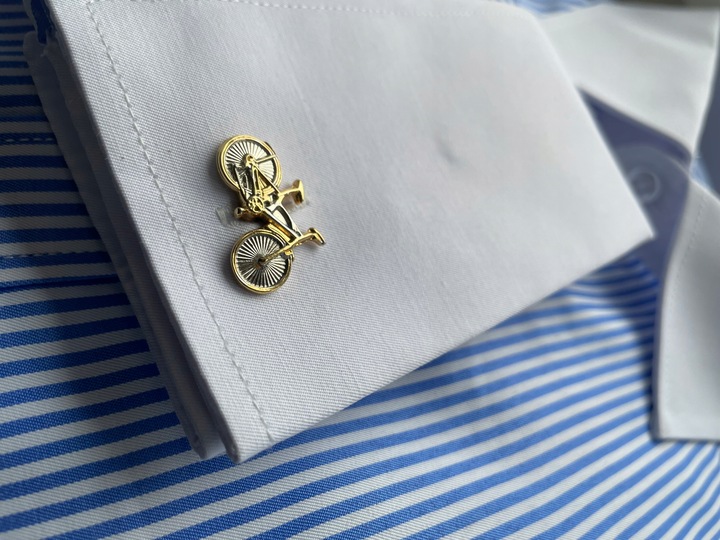 Spinki do mankietów EXC Srebrny Rower Pozłacany w Szkatułce Etui na Prezent