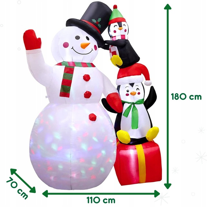 ŚWIECĄCY BAŁWAN LED LAMPKI ŚWIĄTECZNE ZEWNĘTRZNE SAMOPOMPUJĄCY DUŻY 180cm