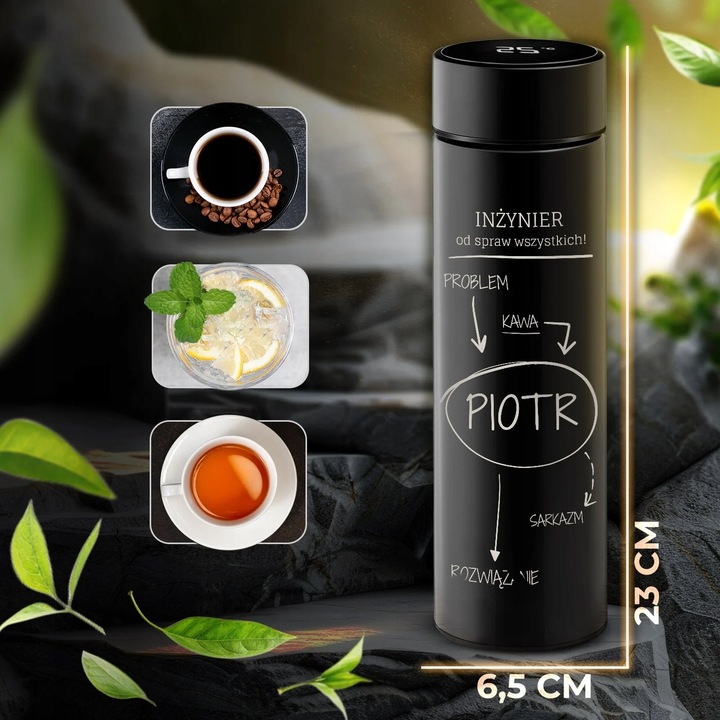 Kubek Termiczny z Grawerem Wyświetlacz 450ml Termos z Zaparzaczem na Kawę
