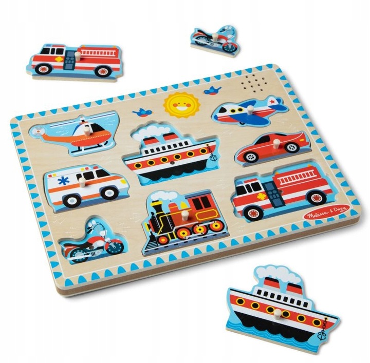 Interaktywna Układanka Pojazdy Drewniane puzzle z dźwiękiem MelissaandDoug