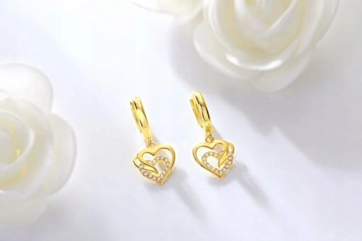 ZLOTE KOLCZYKI WISZĄCE SERCA, KOLCZYKI ANGIELSKIE SREBRO POZŁCANE