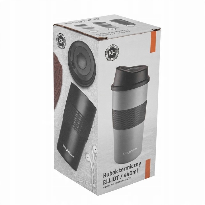 Turystyczny KUBEK TERMICZNY NA KAWĘ termos NA HERBATĘ Elliot 440ml CZARNY