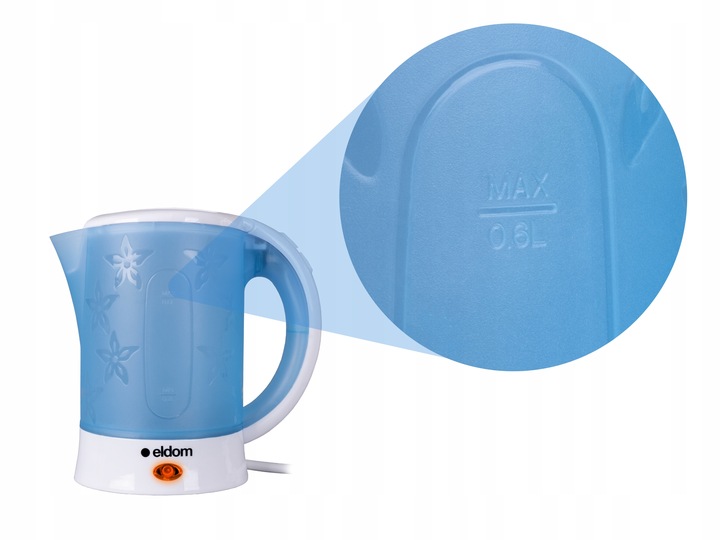 Czajnik elektryczny turystyczny 650W Eldom 0,6L mały podróżny plus 2 kubki